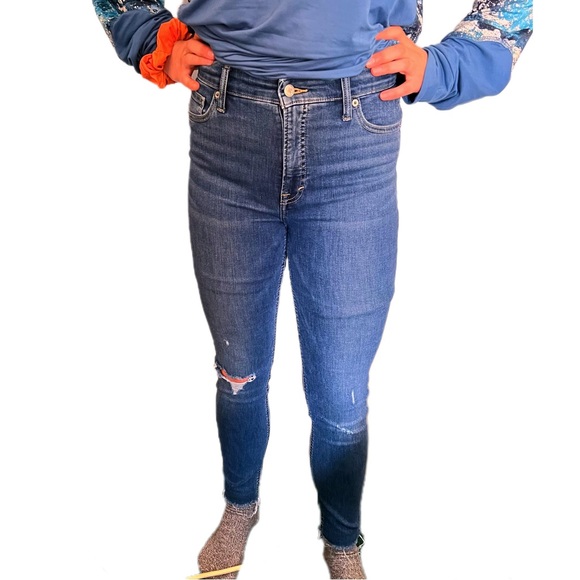 Lucky Brand Bridgette Skinny Jeans Women's 4/27 Blue Frayed Mid Rise Distressed - Picture 4 of 15